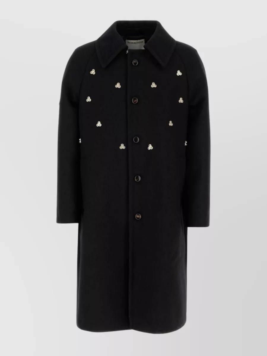 Shop Namacheko Streamlined Wool Blend Coat With Long Sleeves And Intricate Embellishments In Black