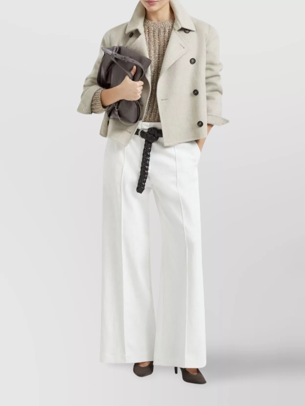 Brunello Cucinelli Cashmere Long Sleeve Overcoat Pockets In Neutral