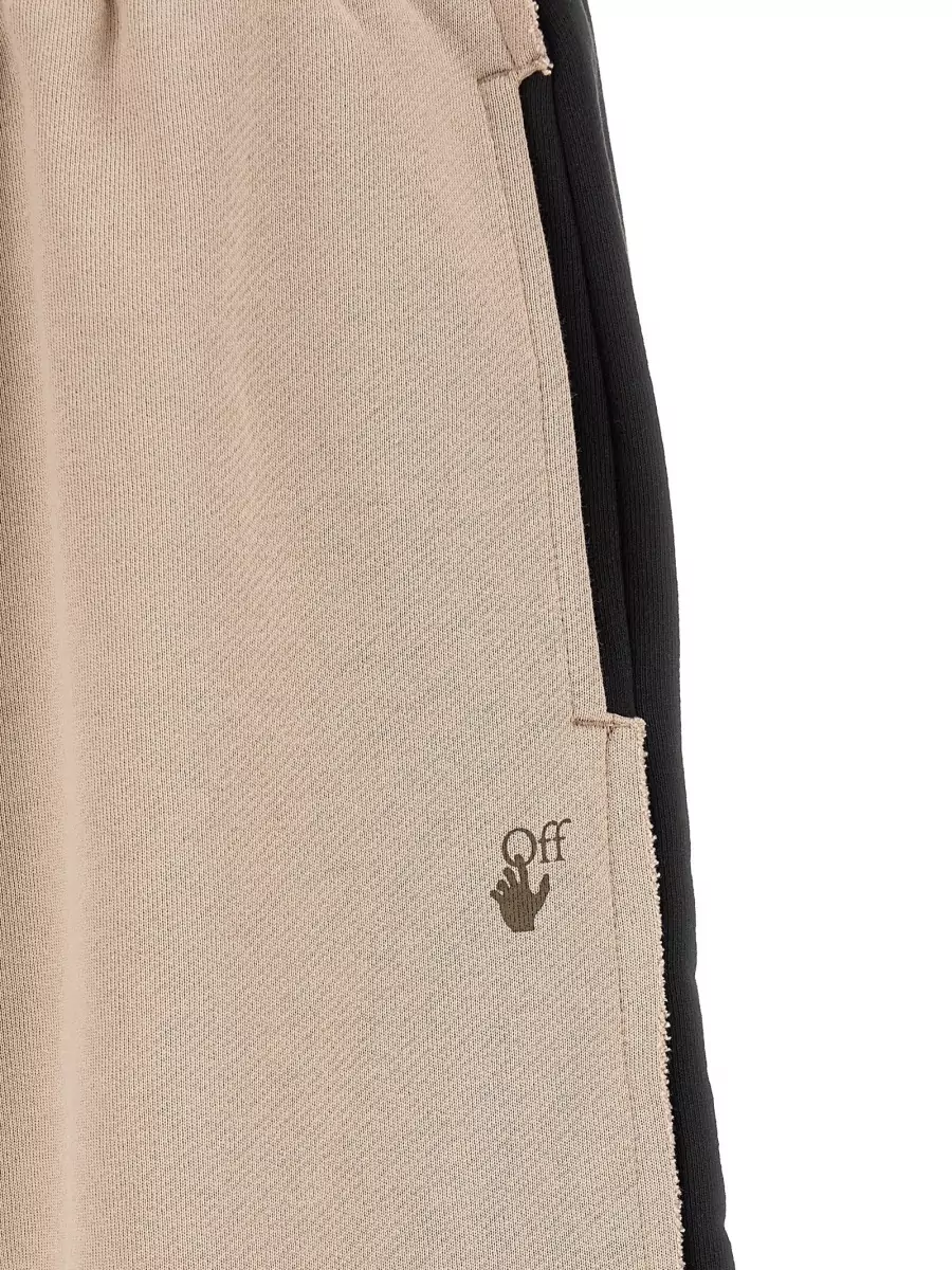 Off-White Cotton Two Tone Relaxed Fit Bermuda Shorts
