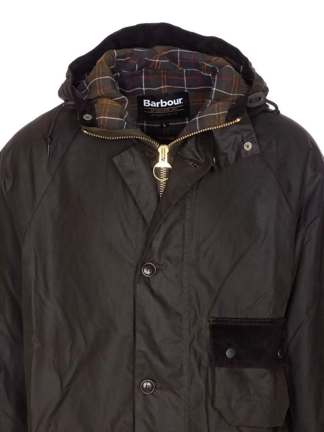 Barbour Long Hooded Jacket Flap Pockets