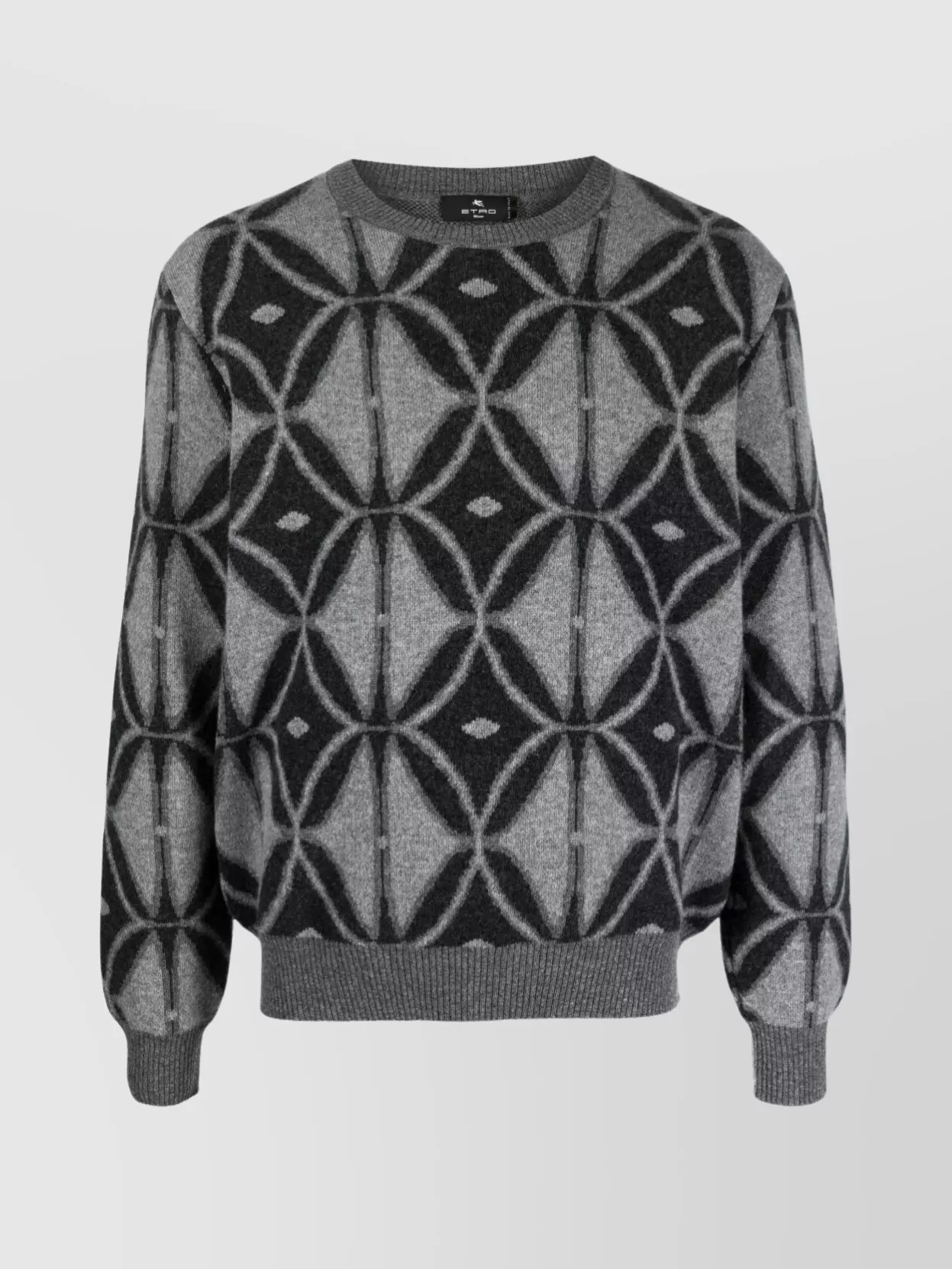Shop Etro Geometric Crew Neck Sweater With Ribbed Hem And Cuffs In Black