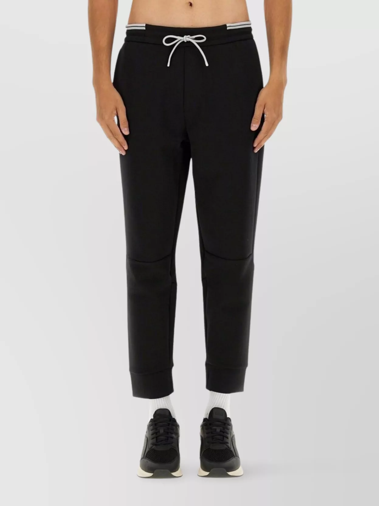 Hugo Boss Tailored Trousers With Elastic Waistband And Ribbed Cuffs In Black