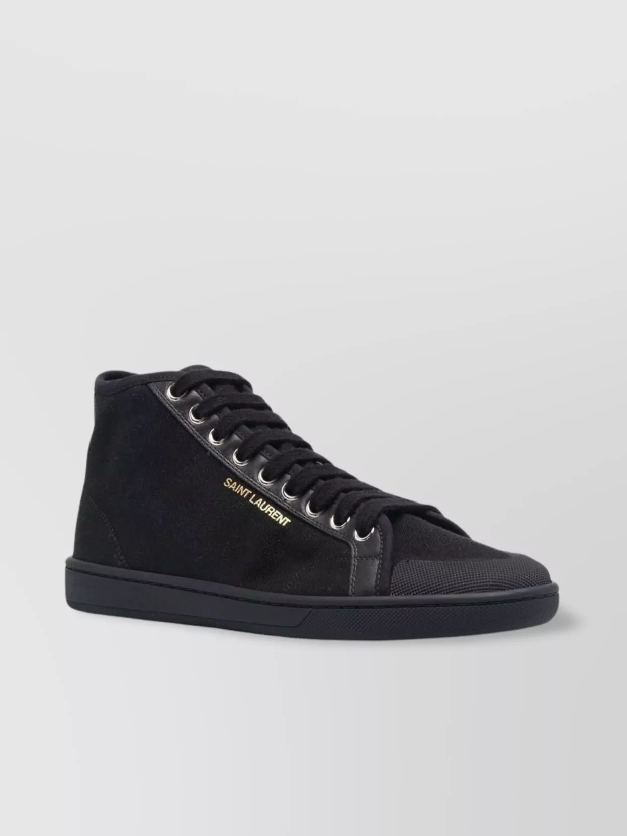 Saint Laurent High-top Leather Lace-up Sneakers In Organic Cotton Canvas In Black
