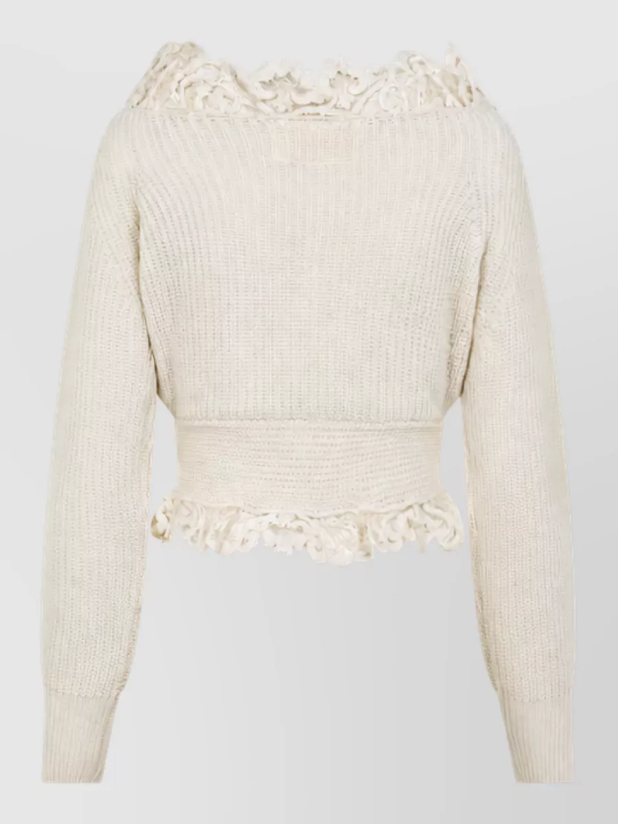 Ermanno Scervino Cashmere Cropped V-Neck Textured Sweatshirt