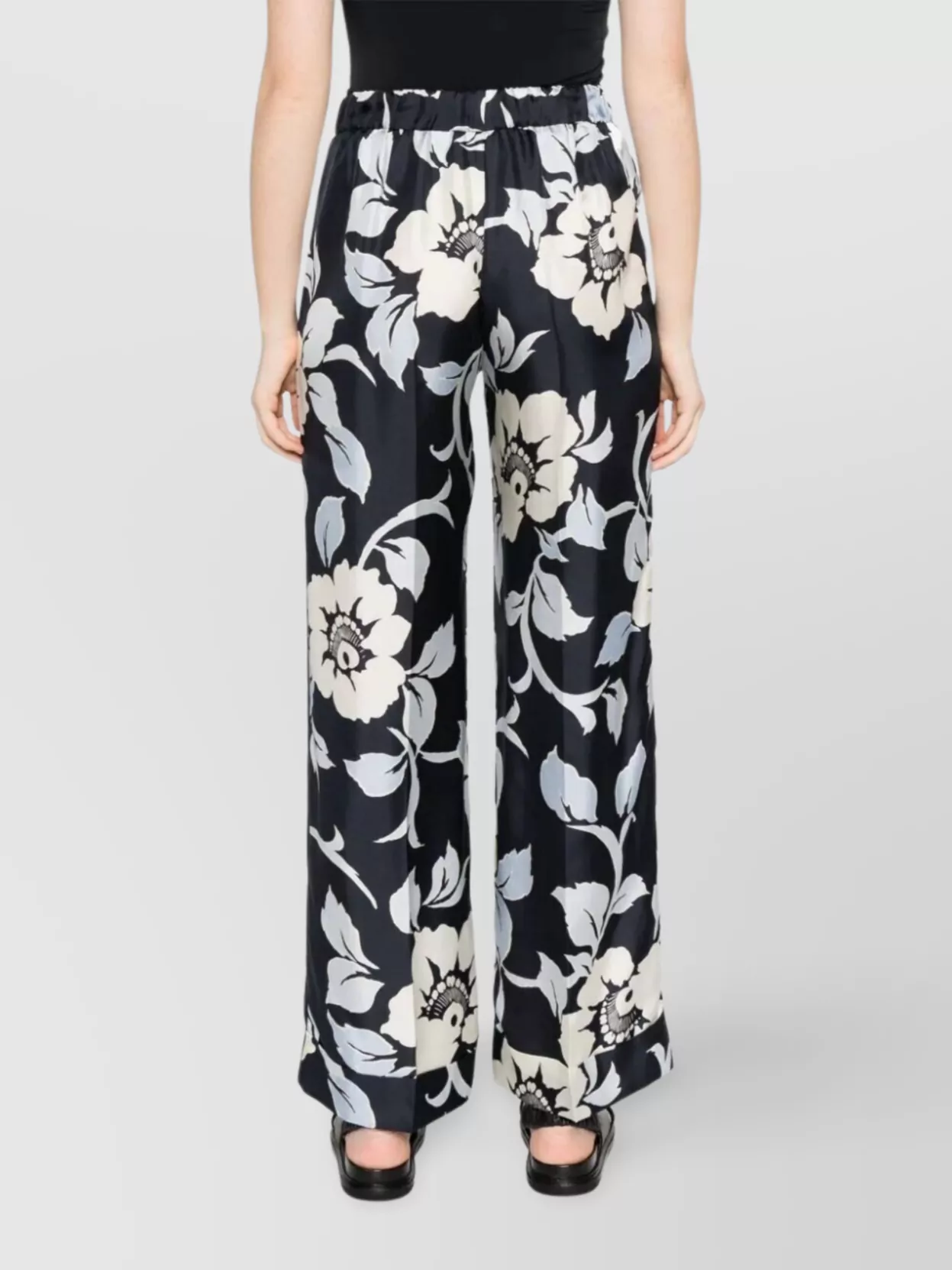 Parosh Wide Leg Floral Print Trousers With Cuffed Hem