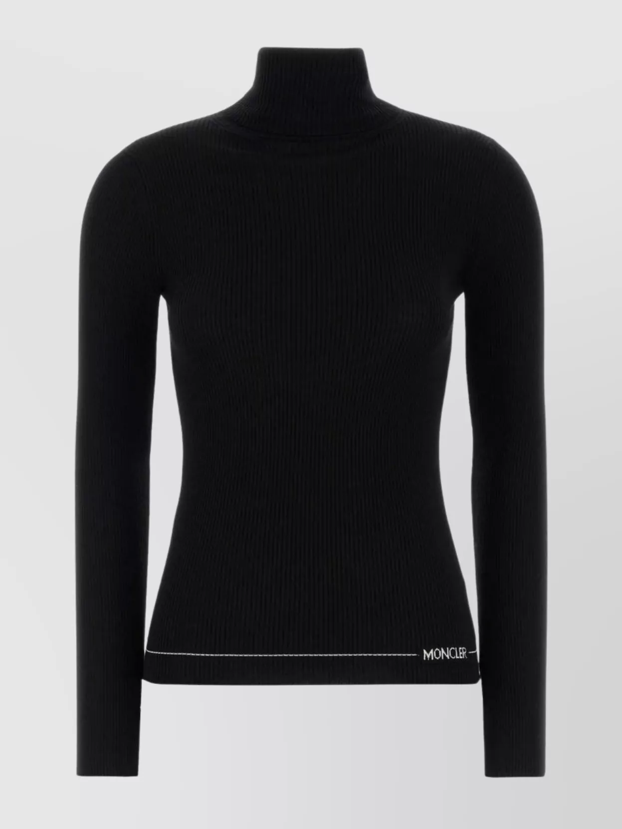 Moncler Turtleneck Long Sleeve Ribbed Wool Top In Black