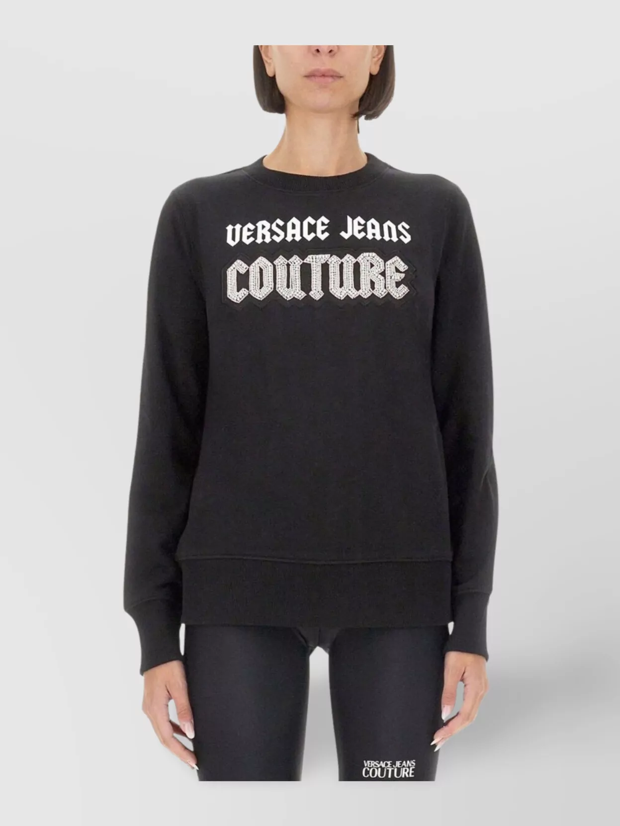 Versace Jeans Couture Bead-embellished Cotton Sweatshirt In Black