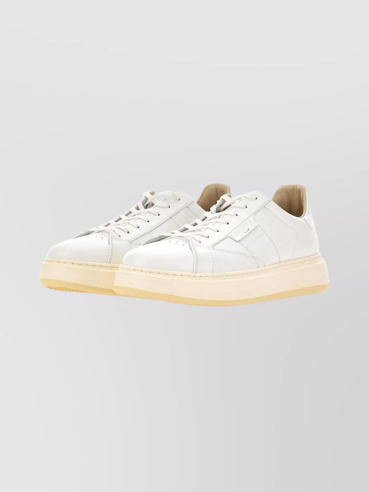 Woolrich Round Toe Leather Sneaker With Rubber Sole In White