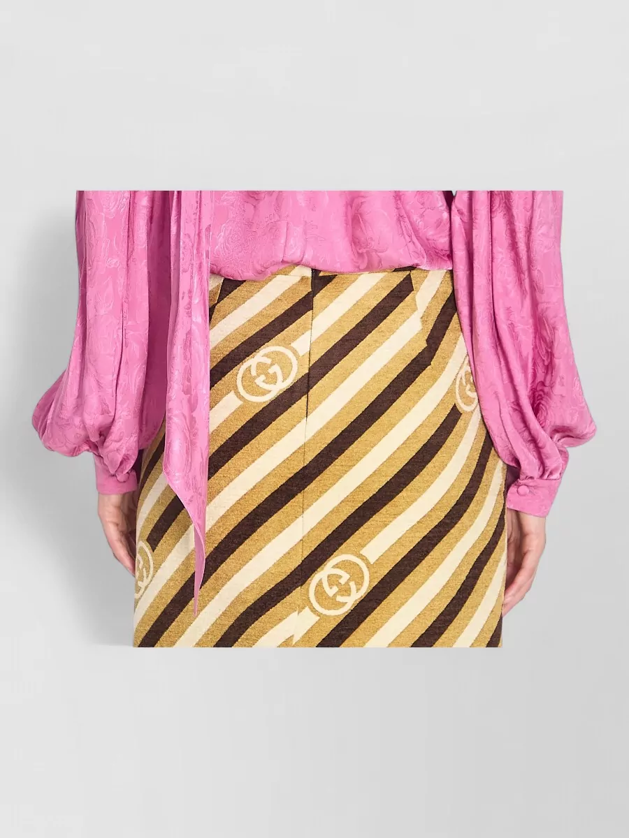 Gucci Silk Twill Shirt Neck Bow Rose Pattern