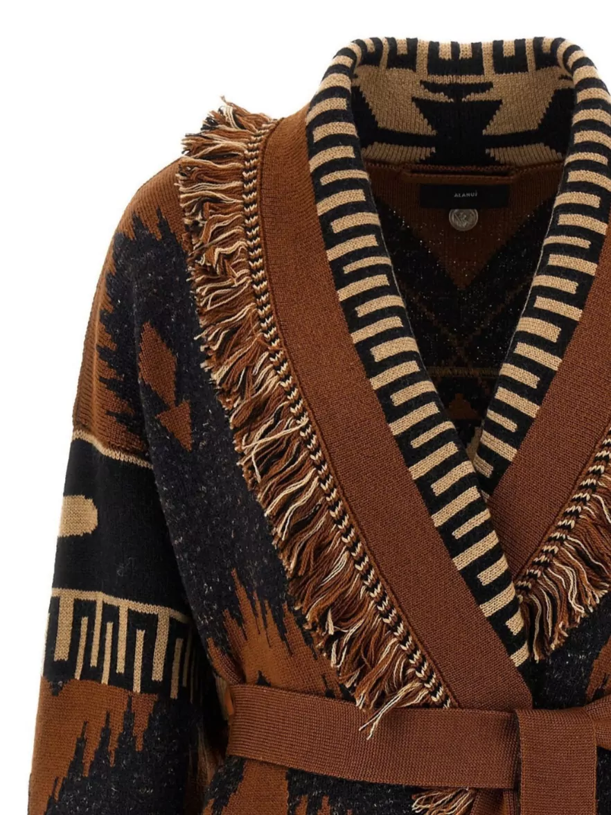 Alanui Geometric Pattern Cardigan Belted Waist