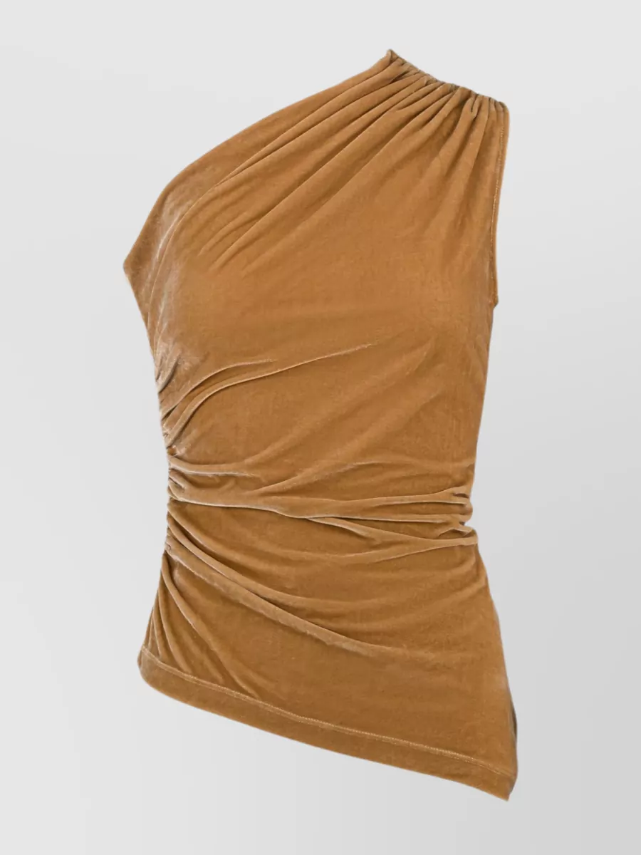 Shop Atlein Velvet Asymmetric One-shoulder Top In Brown
