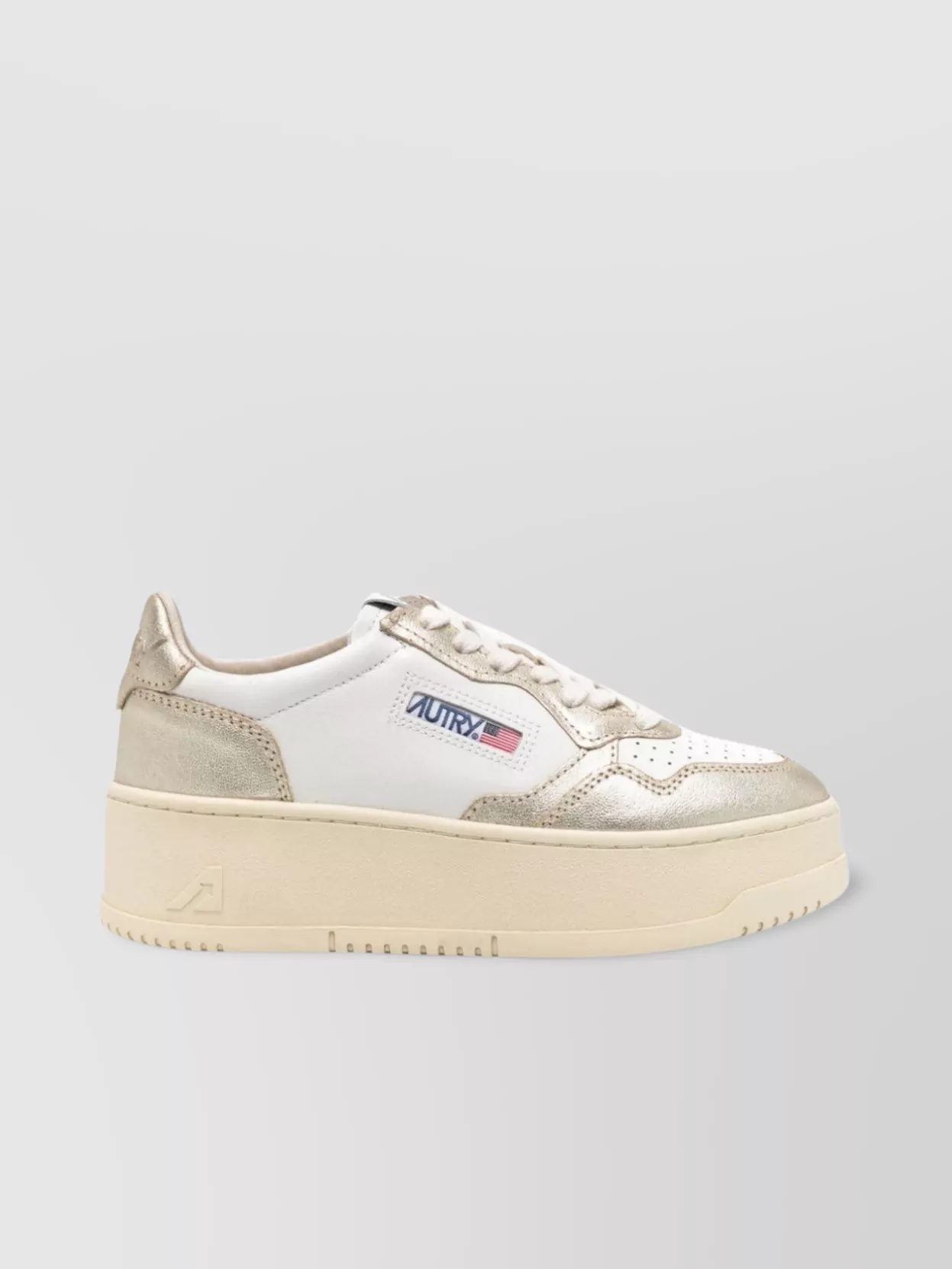 Autry Low Top Leather Sneakers With Metallic Panels In Gold