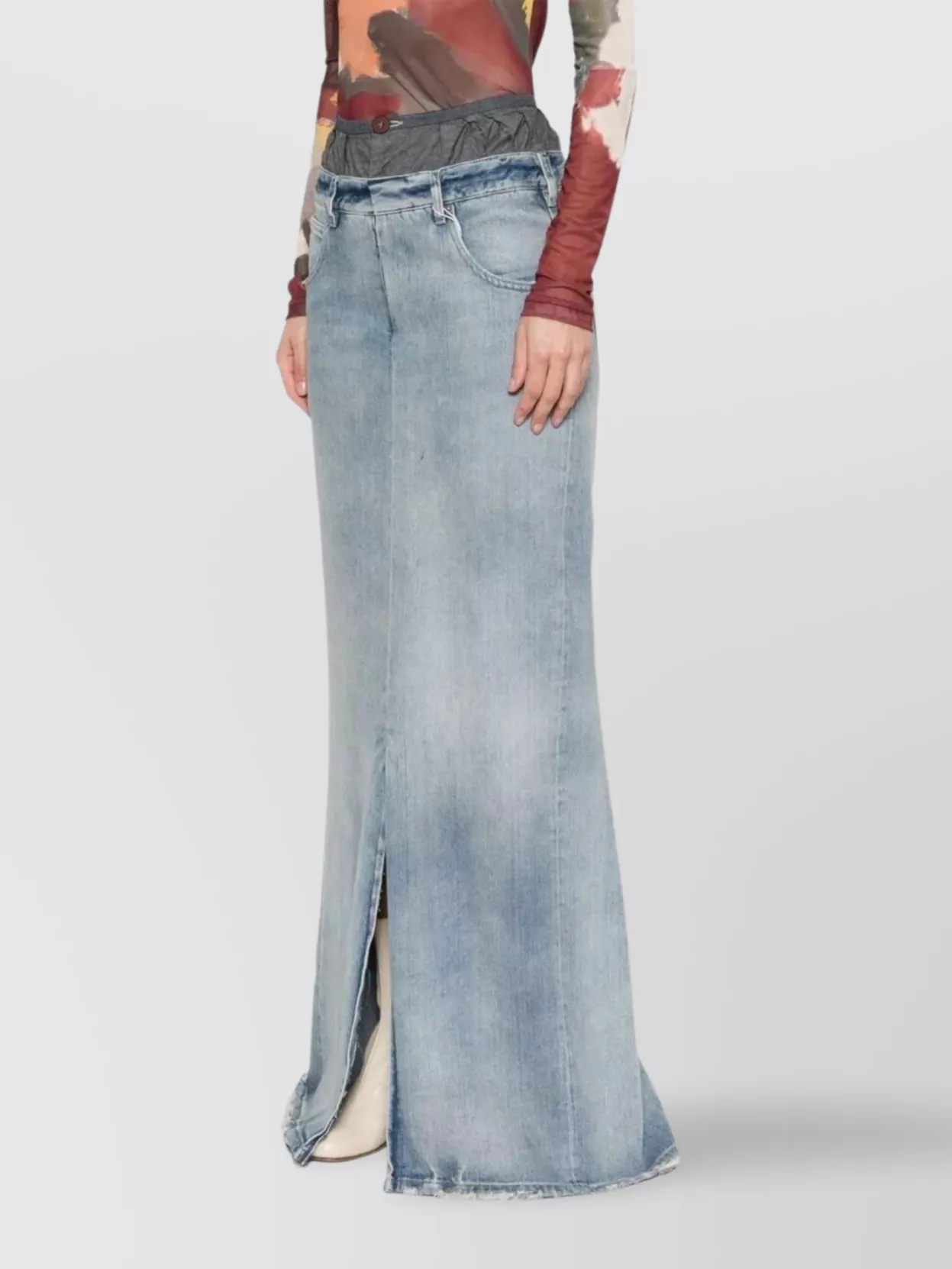 Maison Margiela High Waist Long Skirt With Distressed Hem