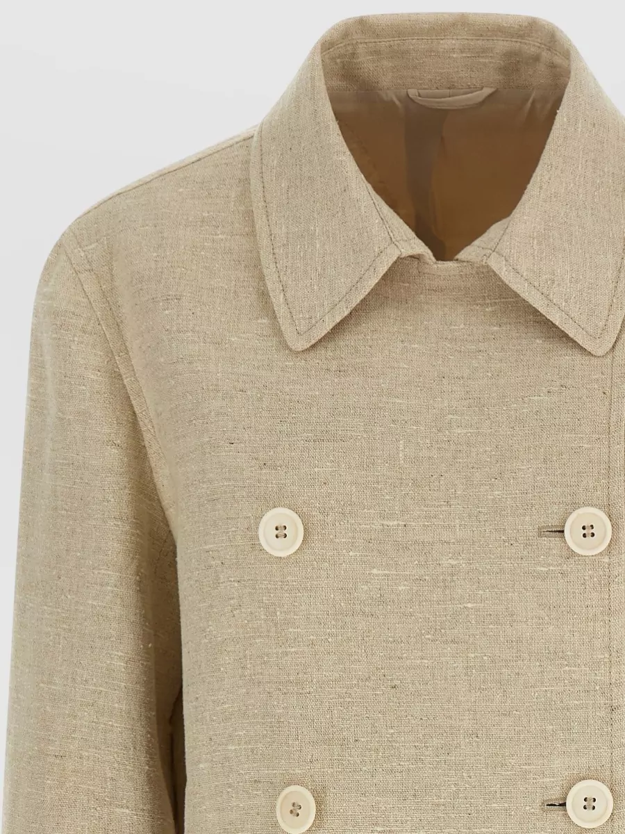 Brunello Cucinelli Silk Linen Double-Breasted Fitted Jacket