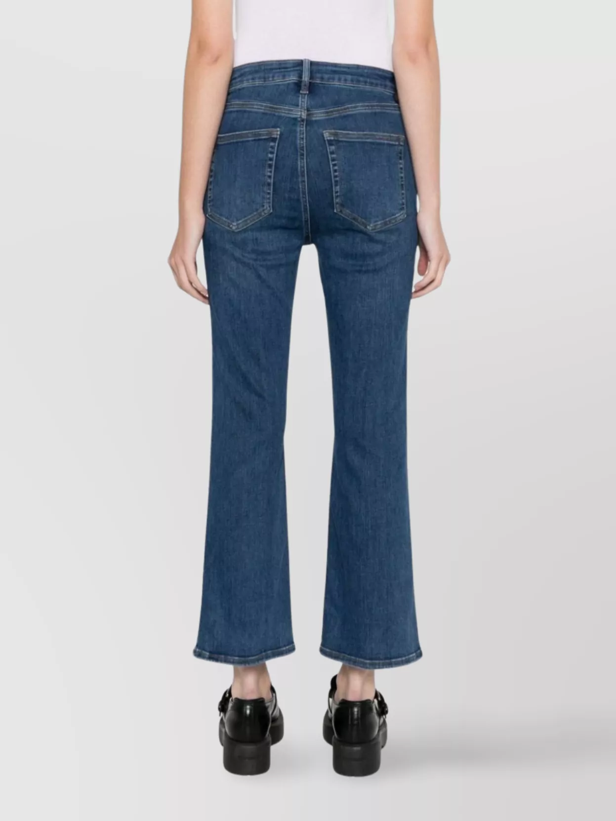 Shop Frame High-waisted Organic Cotton Bootcut Jeans In Blue