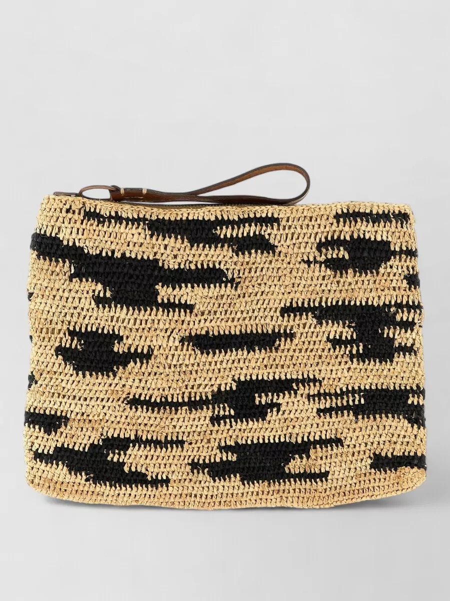 Ibeliv raffia and leather crochet clutch bag
