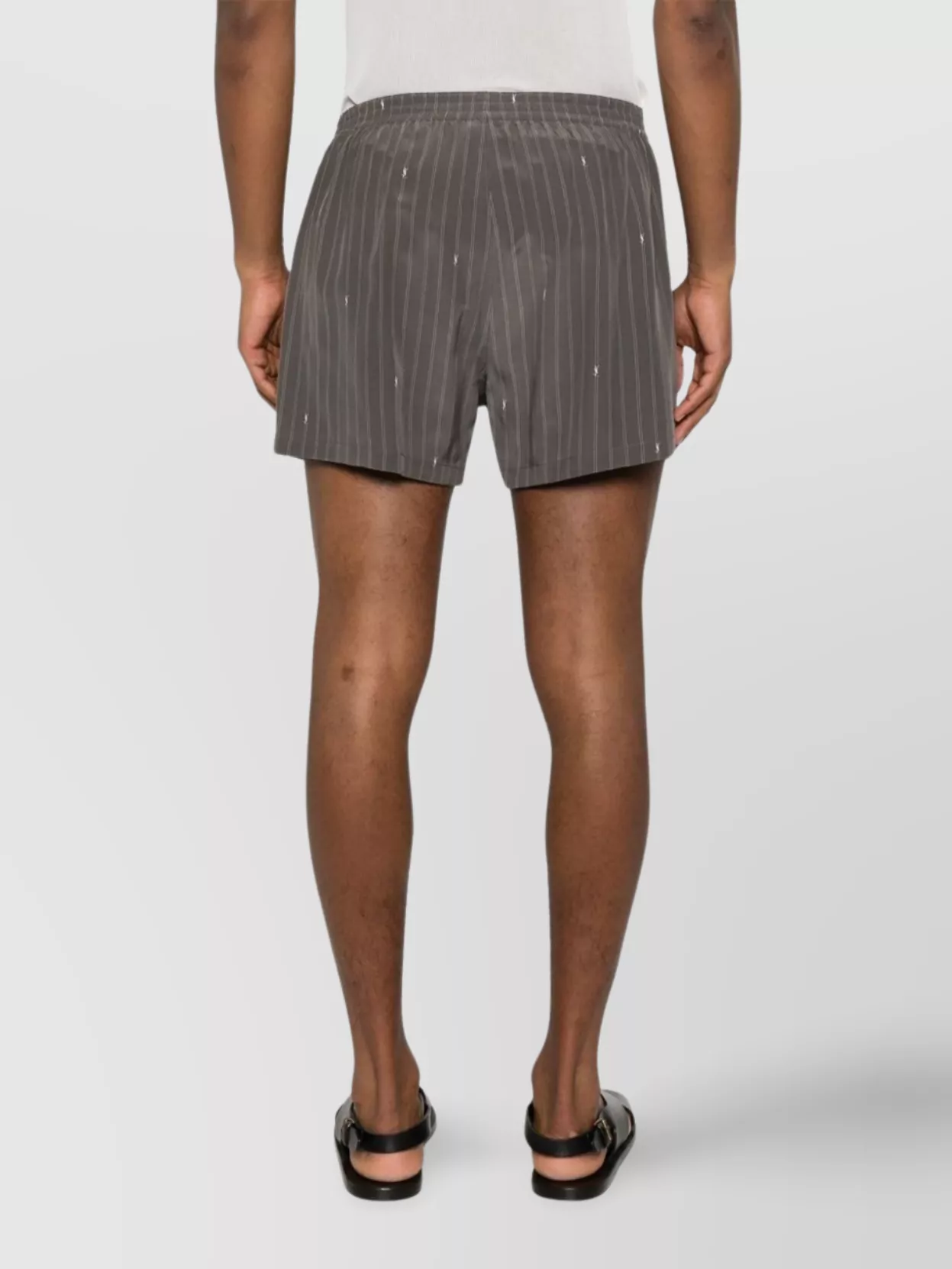 Saint Laurent Silk Shorts With Embroidered Pinstripe And Elastic Waistband