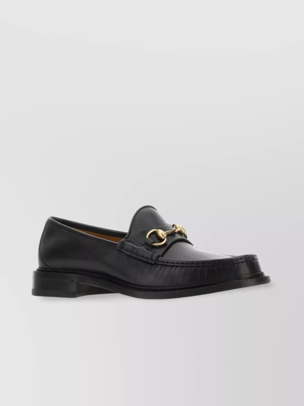 Shop Gucci Leather Loafers With Metal Hardware And Round Toe
