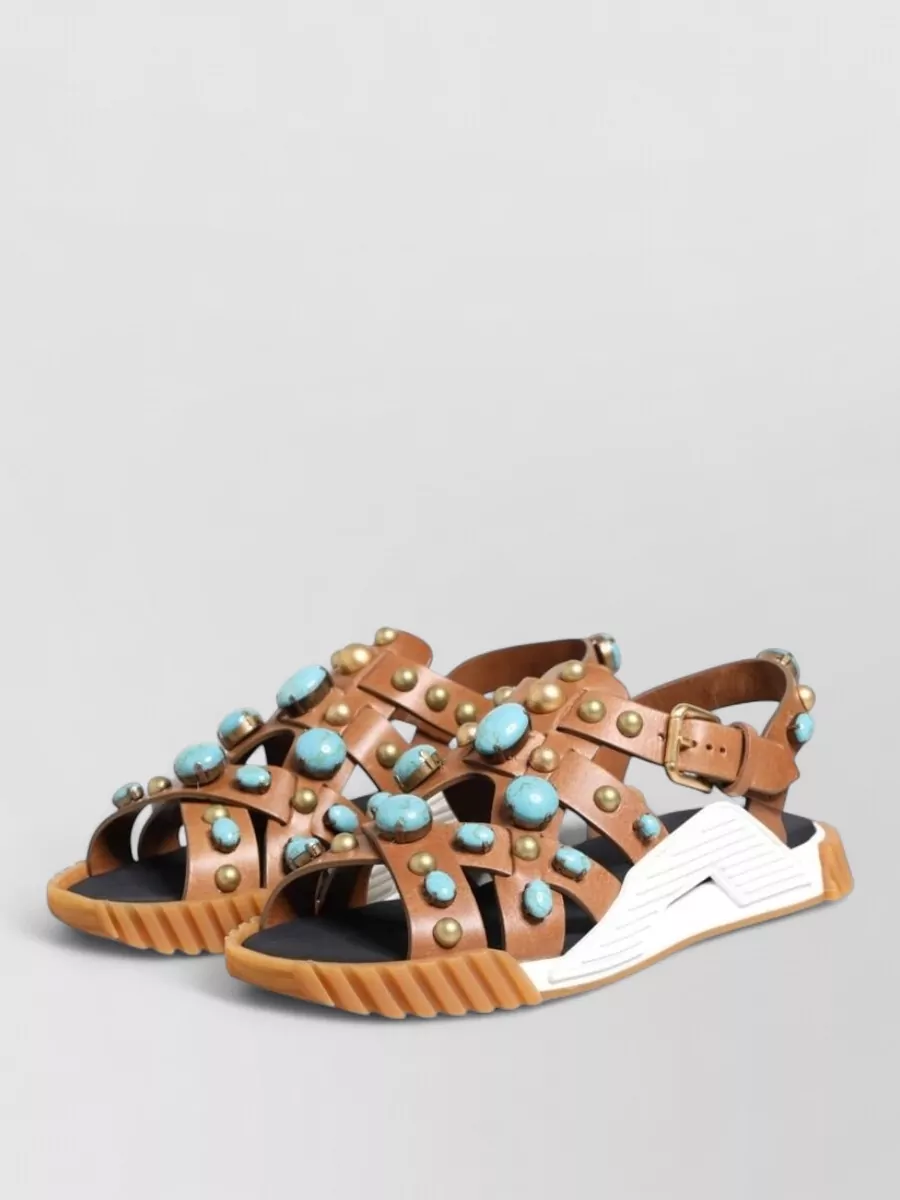 Dolce&Gabbana Leather Studded Slides Sandals