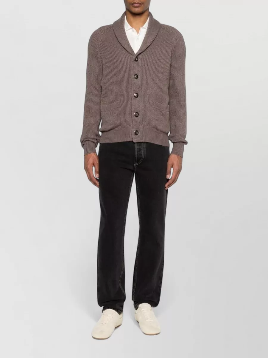 Brunello Cucinelli Ribbed Knit Shawl Collar Cardigan