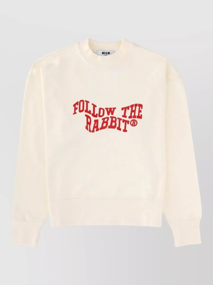 Msgm Graphic Print Crew Neck Knitwear Top In White