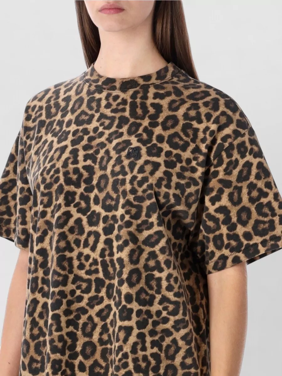 Anine Bing Mini Dress With Animal Print And Short Sleeves In Brown