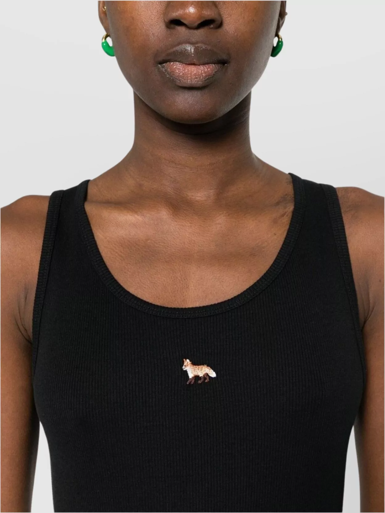 Maison Kitsuné Black Baby Fox Ribbed Tank Midi Dress In Black