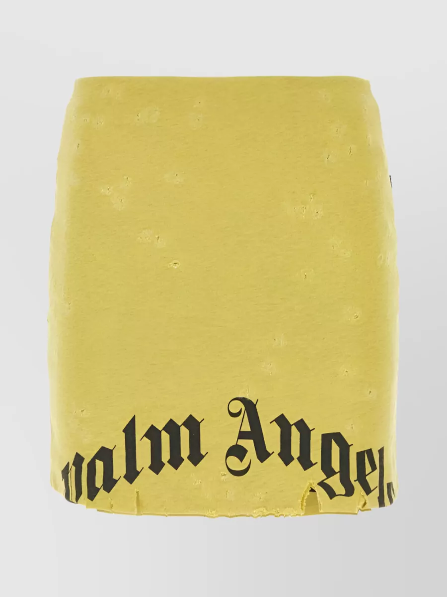 Shop Palm Angels Destroyed Gd Denim Skirt In Yellow