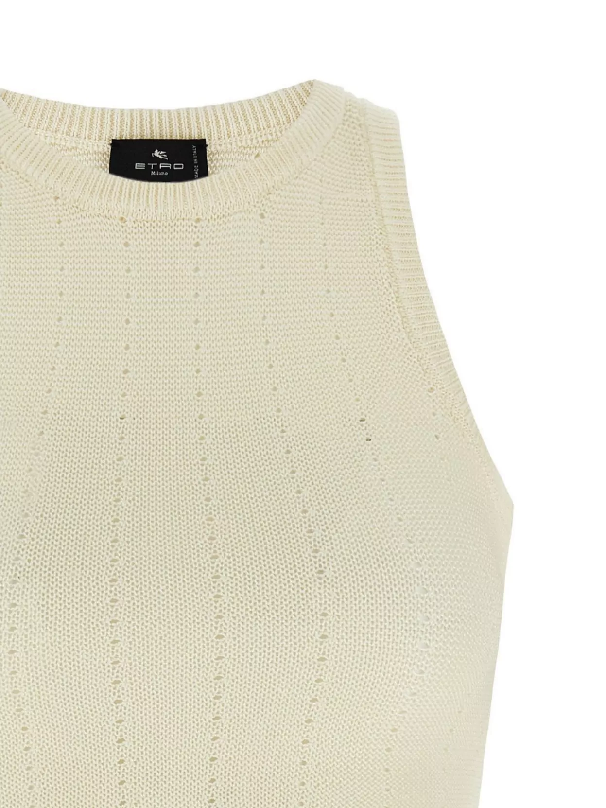 Etro Ivory Knitted Crop Top With Openwork Pattern