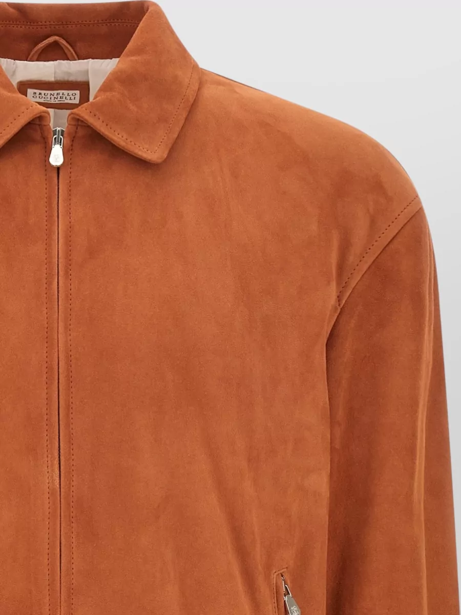 Brunello Cucinelli Leather Elasticated Hem Bomber Jacket