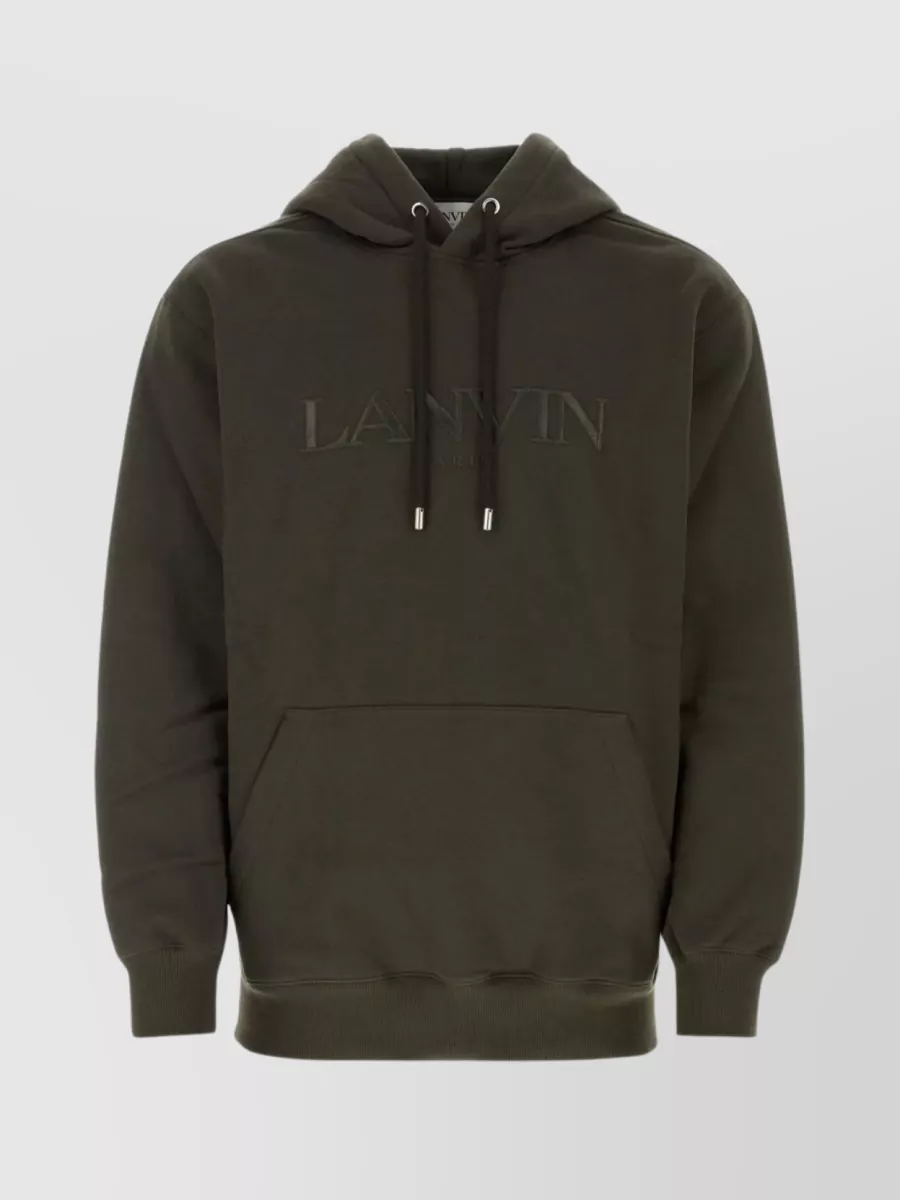 Shop Lanvin Hooded Sweatshirt With Hemline Slits In Brown