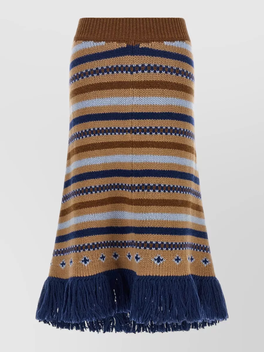 Alanui virgin wool long fringed knit skirt