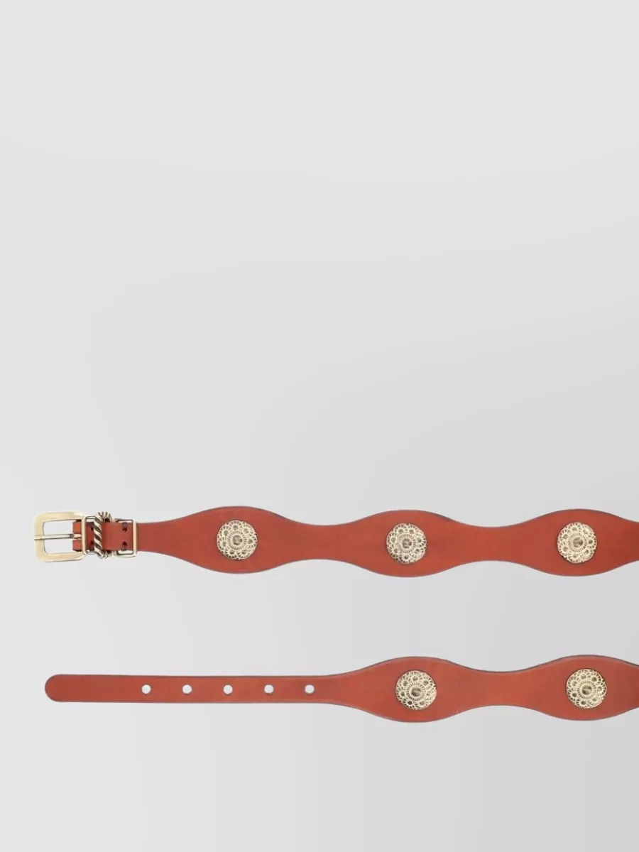 Etro Belt Adjustable Length Decorative Medallions Wave Design