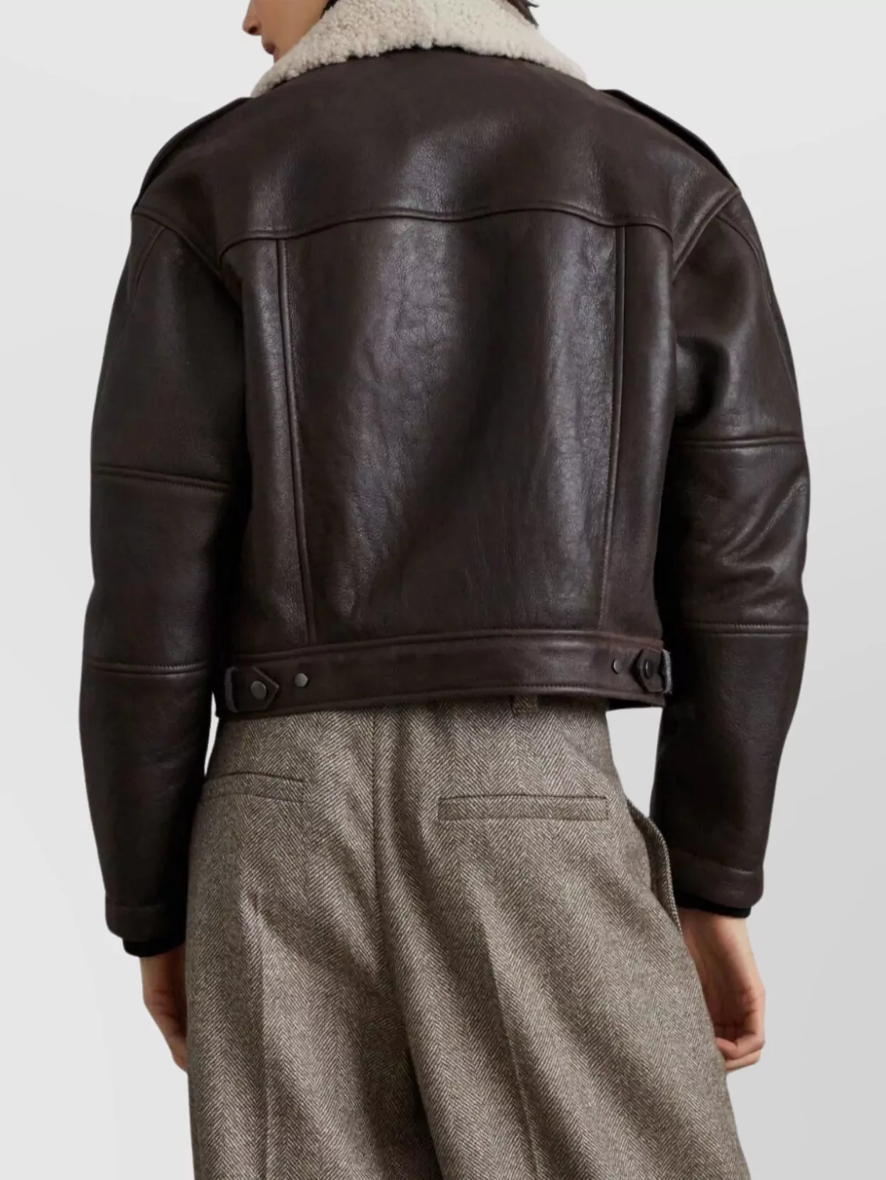 Brunello Cucinelli Shearling Collar Leather Biker Jacket