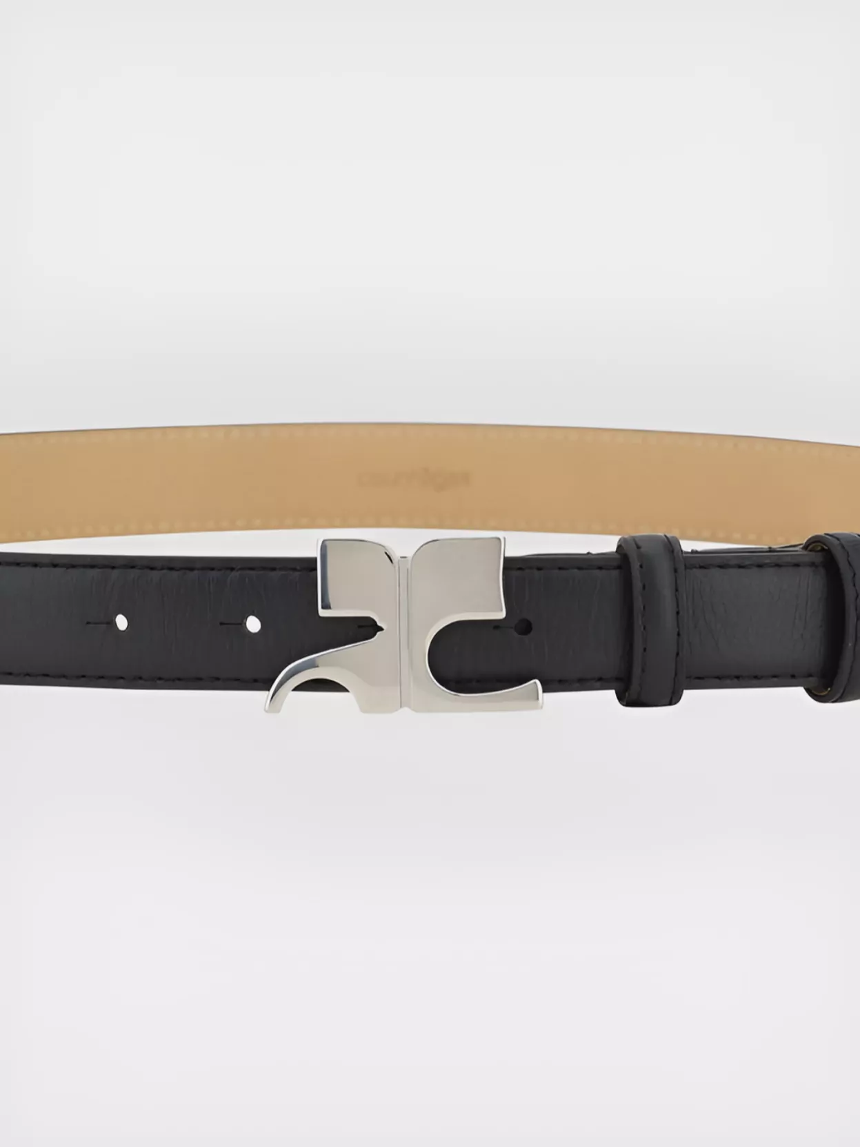 Shop Courrèges Logo Buckle Leather Belt Modern Elegance In Neutrals