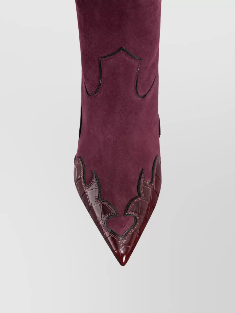 Paris Texas Suede Cutout Embroidered Mid-Calf Boots
