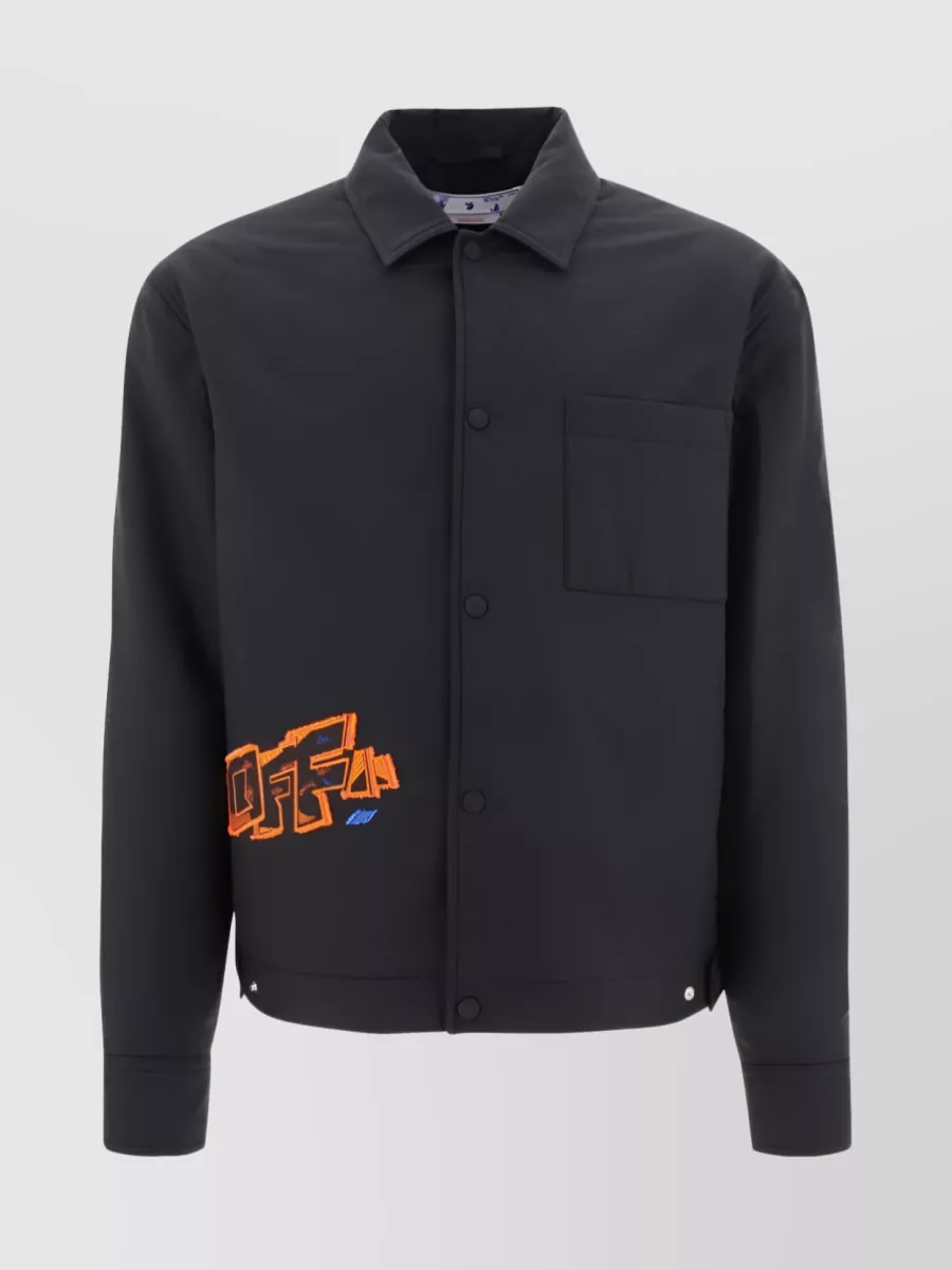 Off-white Embroidered Logo Buttoned Jacket In Black