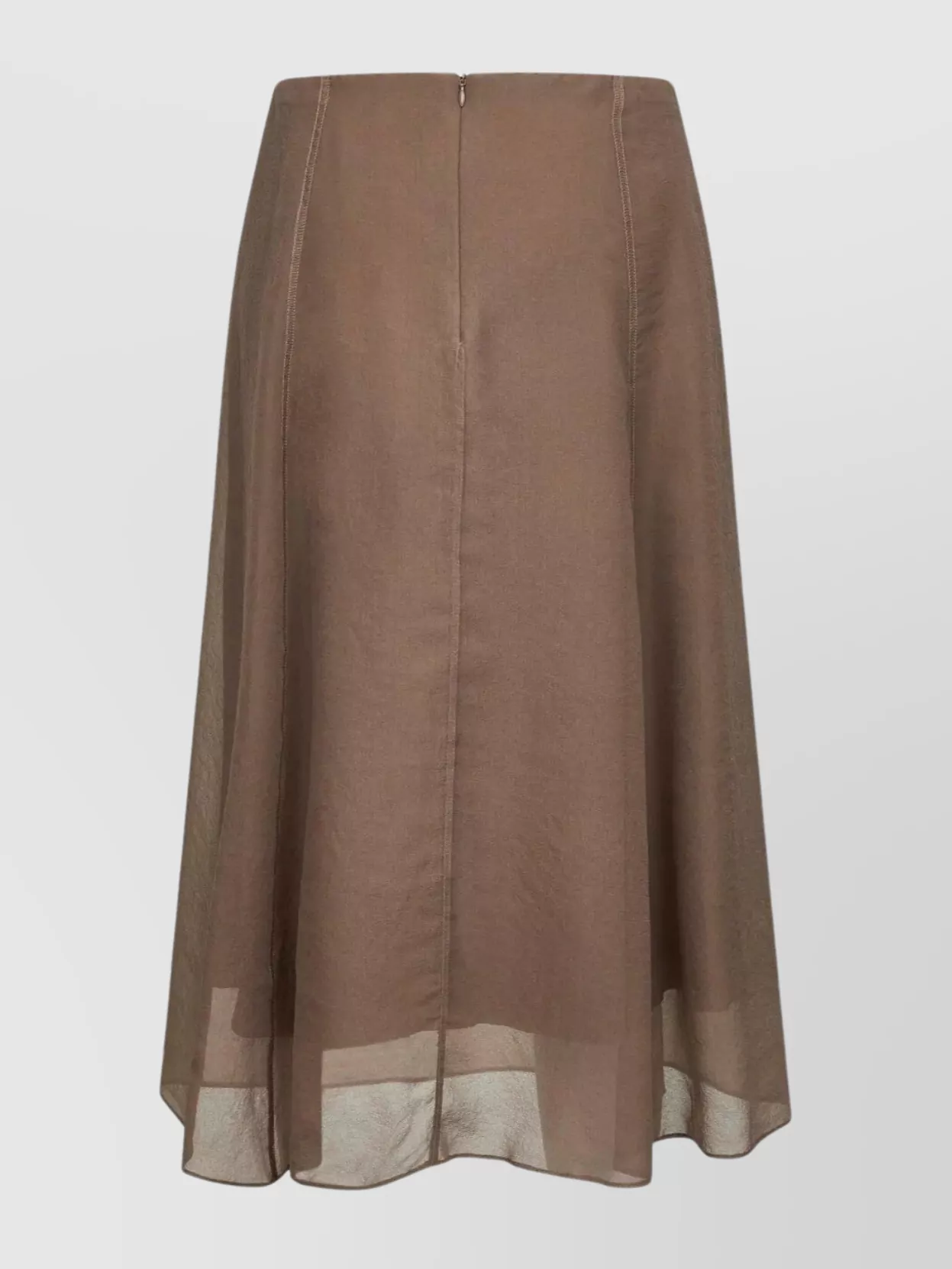 Brunello Cucinelli Asymmetric Flared Midi Skirt With Stitched Accents In Brown
