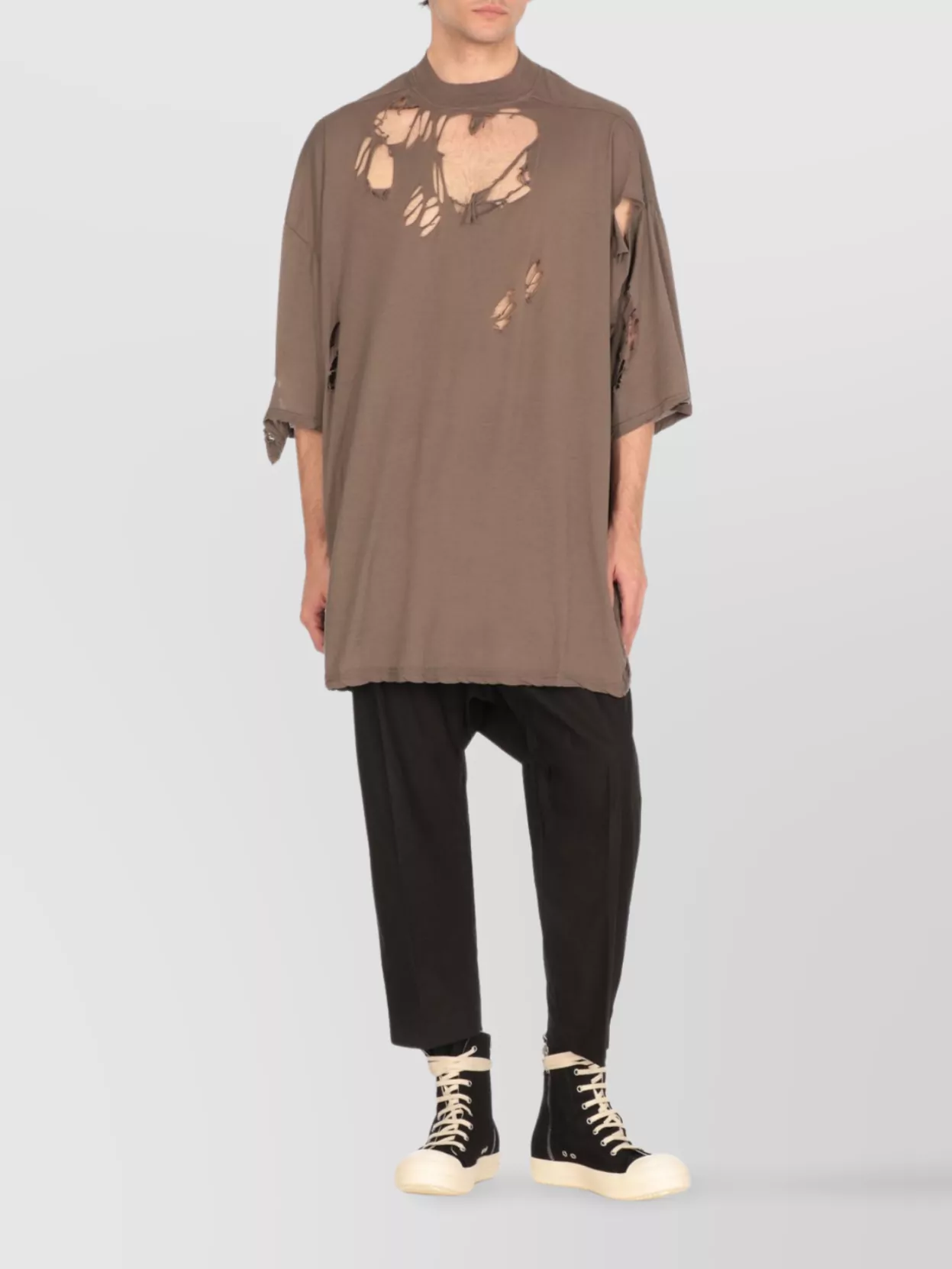 Rick Owens Cropped Drop-crotch High Waist Trousers In Black