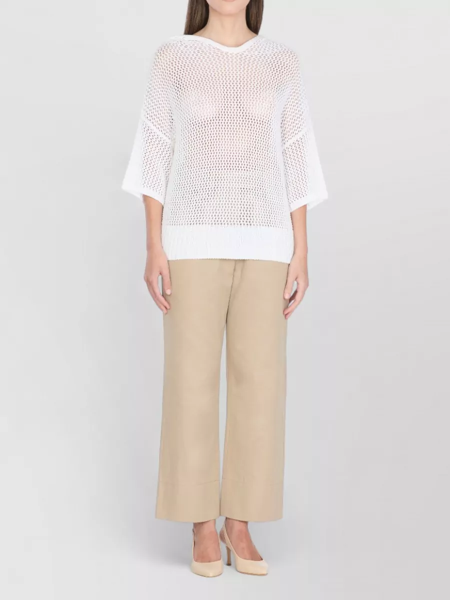 Antonelli Firenze Perforated Hooded Short-Sleeve Knitted Top