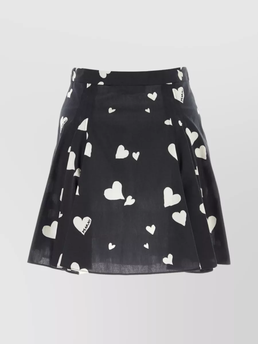 Shop Marni Heart Print High Waist A-line Cotton Skirt In Black