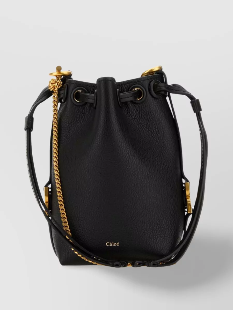 Shop Chloé Small Leather Bucket Bag With Chain Detail In Black