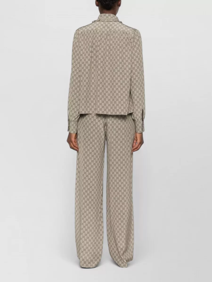 Gucci Silk Gg Print Ruffled Long-Sleeve Shirt