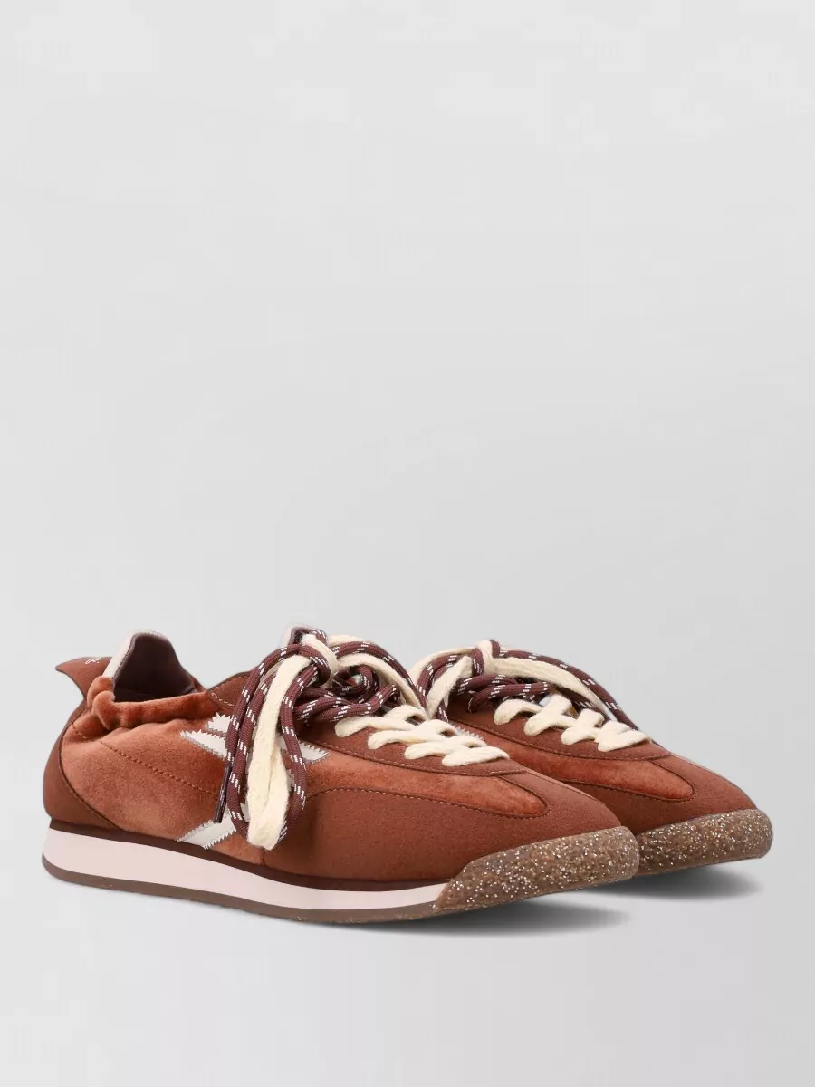 Puraai velvet and suede lace-up sneakers