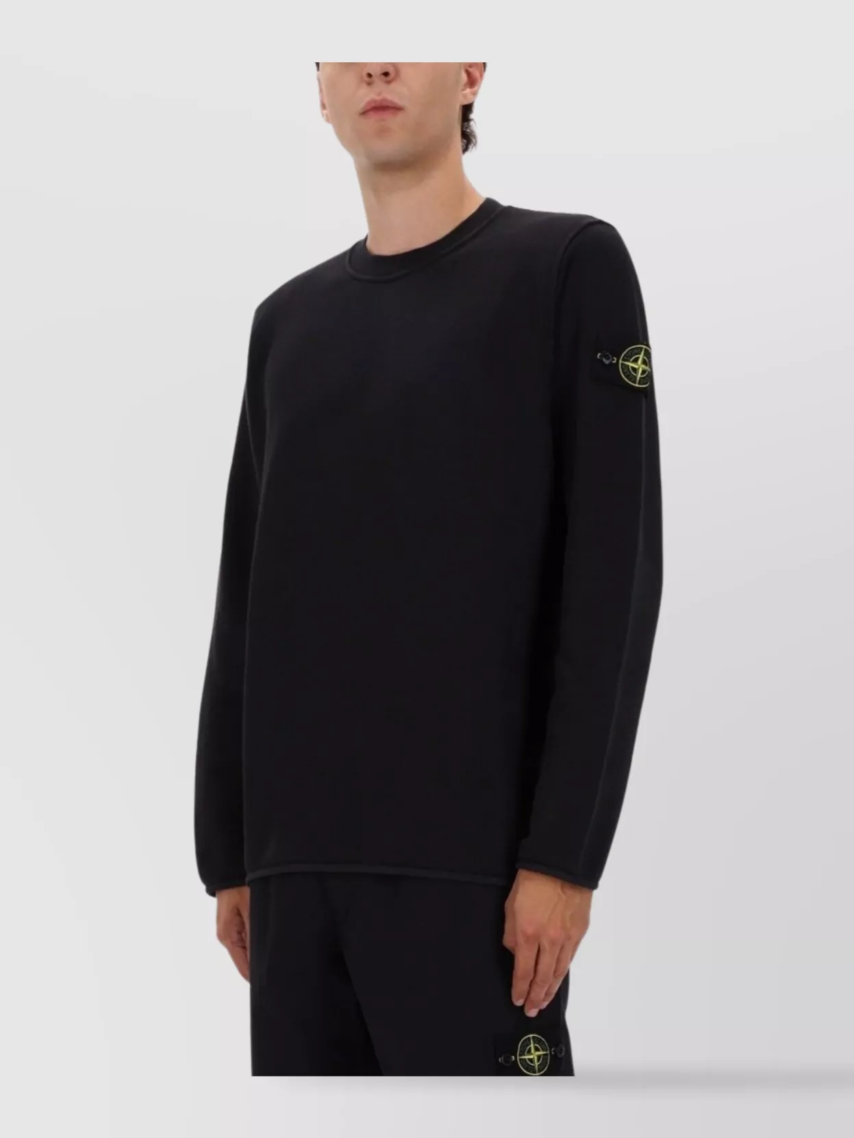 Stone Island Ribbed Hem Long Sleeve Crew Neck Sweater