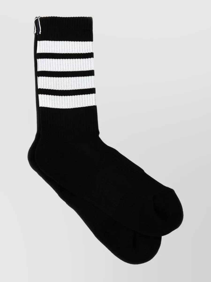Shop Thom Browne Stretch Cotton Blend Socks With Ribbed Leg In Black
