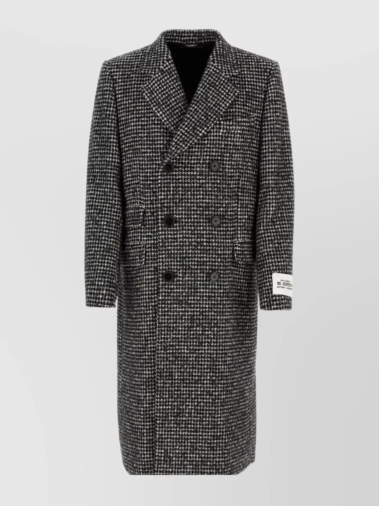 Shop Dolce & Gabbana Coat Embroidered Houndstooth Mid-length Double-breasted Back Slit In Black