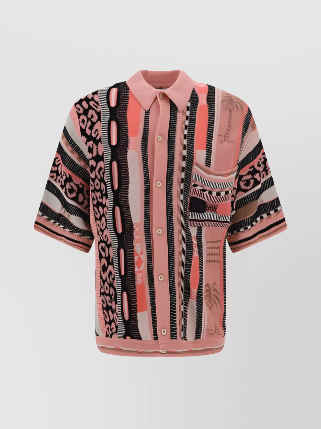 Laneus Animal Print Cotton Polo Shirt In Pink