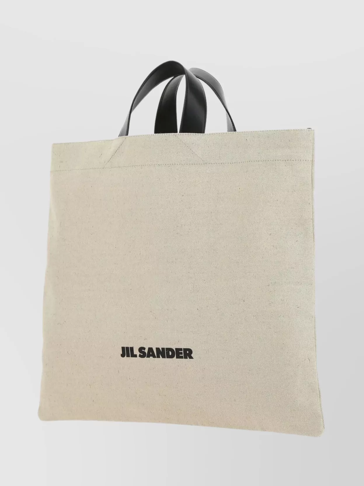 Shop Jil Sander Canvas Tote Bag With Multiple Pockets And Leather Handles In Cream