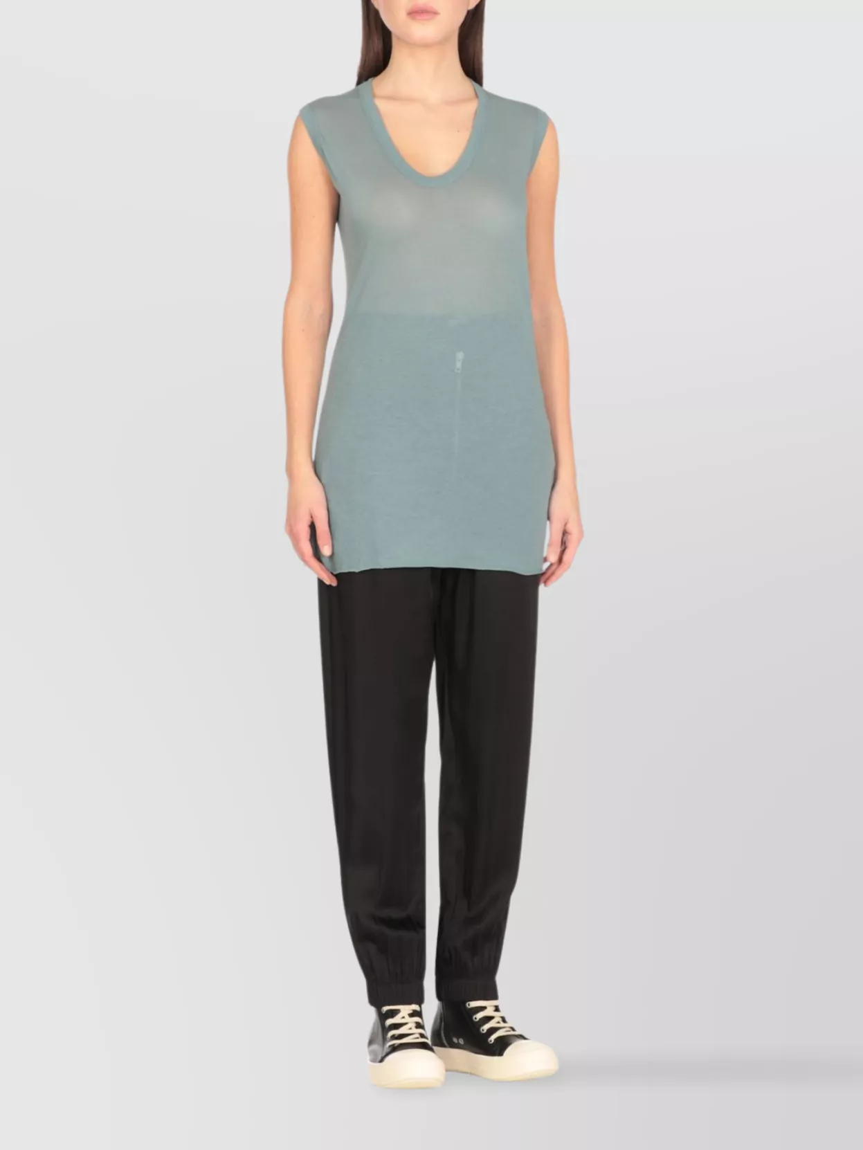 Rick Owens Cap Sleeve V Neck Sheer Longline Top
